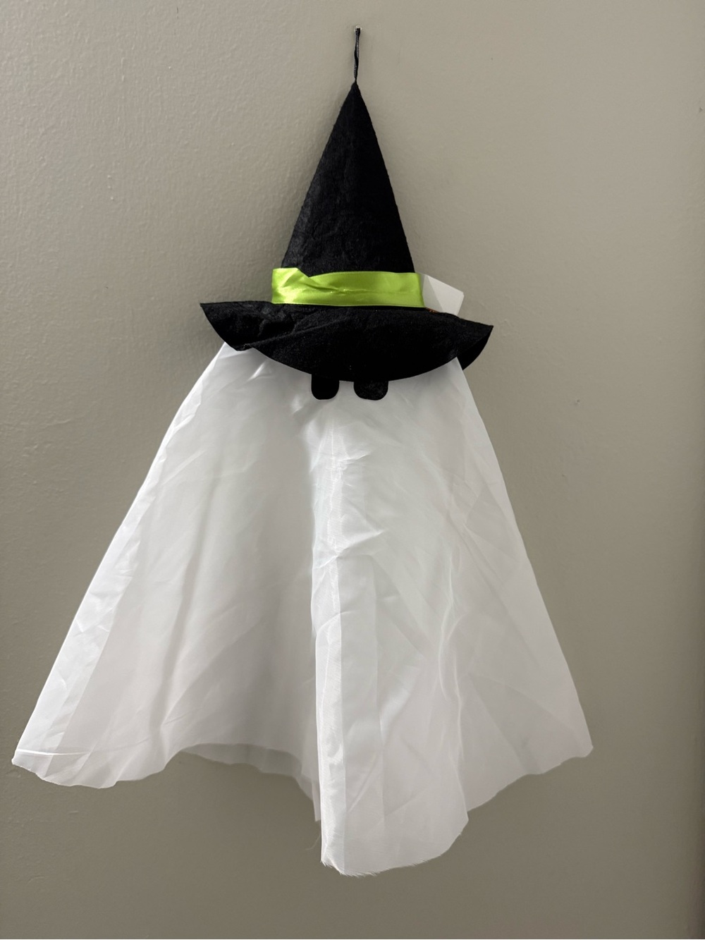 White Ghost with Black Witch Hat and Green Band Halloween Decoration